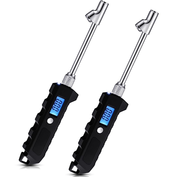2 stk. Digitalt dæktryksmåler 250 PSI Heavy Duty Dual Head Rustfrit stål med LCD og lommelygte til bil, lastbil og RV biltilbehør