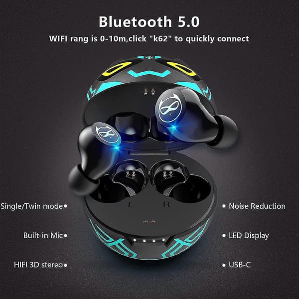 Gaming Ørepropper Barn Bluetooth 5.0 Ørepropp Headset Med Mikrofon Vanntett Berøringskontroll Hifi
