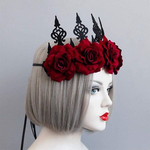 Gothic Red Rose Crown Halloween Tiara Pannband