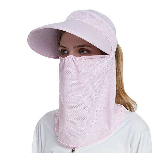 Kvinners sommer solhatt ansiktsdekkende ensfarget (rosa)