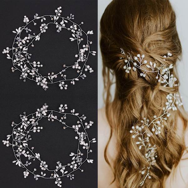 2 stk. brude hårranker krystaller bryllup hårpynt, krystaller hårbånd bryllup rhinestones hårranke bryllup hår tilbehør (50 cm, sølv)