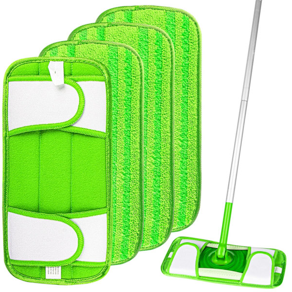 Gjenbrukbare mikrofibermopp-påfyllputer som er kompatible med Flash Speedmop, maskinvaskbare gulvmopp-påfyllputer, moppehoderstatninger, 4-pakning