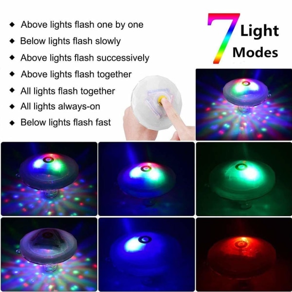 Flytande pool LED-badlampor för bad disco damm simbassäng badleksaker, 7 lägen sorterade färger batteridriven
