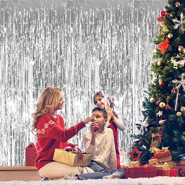 2 st 3ft x 8.3ft Silver Tinsel Glitter Gardin