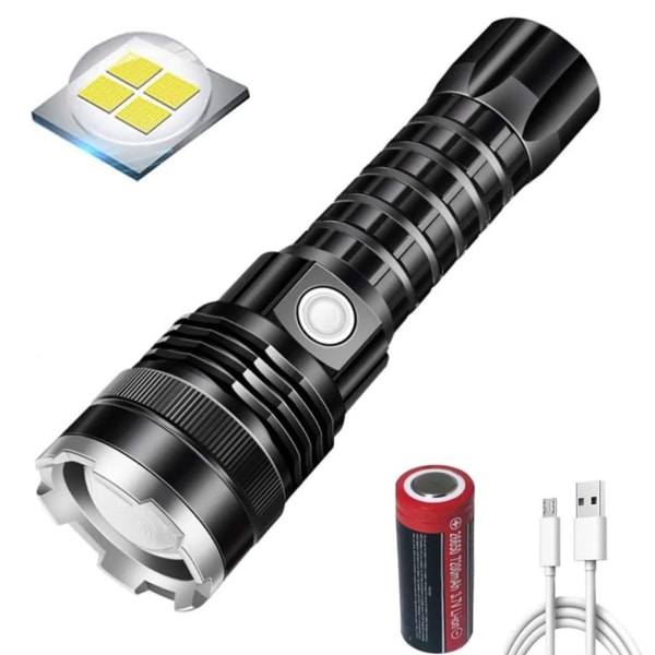 LED XHP70 Lommelygte Genopladelig 20000 Lumen Lommelygter 5 Tilstande Zoomable Vandtæt Lommelygte til Udendørs Camping Vandring Fiskeri [Energiklasse A+++]