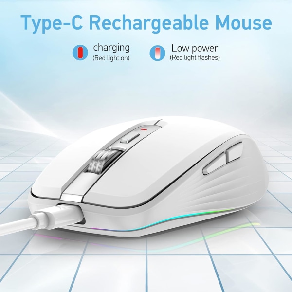 2.4G+BT5.1 Trådløs mus med dobbel modus, ergonomisk design, 4-trinns justerbar DPI, innebygd oppladbar batteri for bærbar PC white