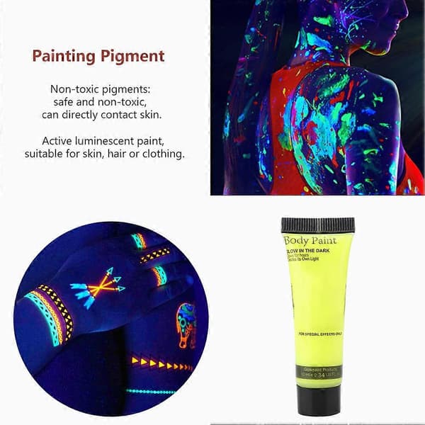 Fluorescerande kropps- och ansiktsfärgstuber - 10 ml gul - Tvättbar, giftfri