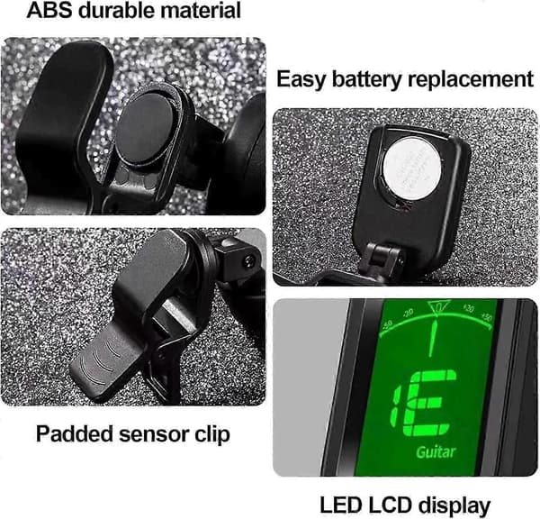 Gitarrstämmare Clip On - Digital Elektrisk Stämmare med LCD-Display, Elektronisk Stämmare för Akustisk Gitarr, Elgitarr, Bas, Ukulele och mer