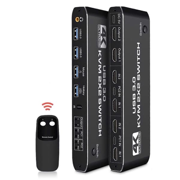 2x2 USB 3.0 HDMI KVM S 4K 60Hz Kaksois Mon Näyttö Ser 2 Pdp