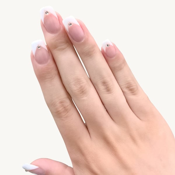 24 st Fyrkantiga lösnaglar Korta, vita franska naglar med diamant