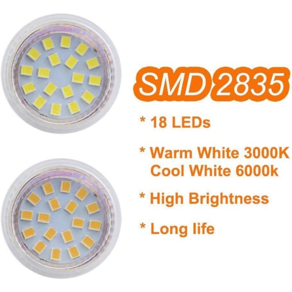 6 st MR11 LED-lampor GU4 Spotlight-lampor 3W 18LED (kall vit)