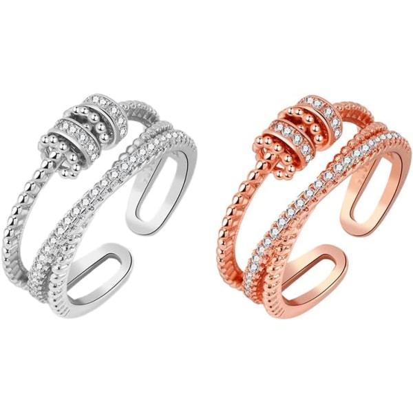 Threanic Triple-Spin Ring Självlugnande Anti-ångest Ring till Min Dotter Feelief Zirconica Triple Fidget Ring Justerbar Öppen Spinner Ring