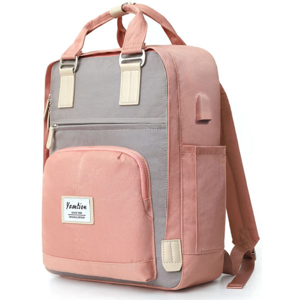 Ryggsäck för kvinnor och män, skolryggsäck för flickor och pojkar tonåringar, ryggsäck skol laptop ryggsäck för studier arbete universitet grey pink