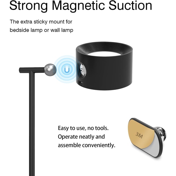 Skrivebordslampe LED Oppladbar Batteri Multifunksjonell Sengelampe Dimbar Berøringskontroll Varm/Hvit Fargetemperaturmodus 360° Roterbar Magnetisk Avtakbar black