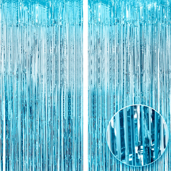 2 stk 3ft X 8.3ft Lyseblå Glitter Gardin