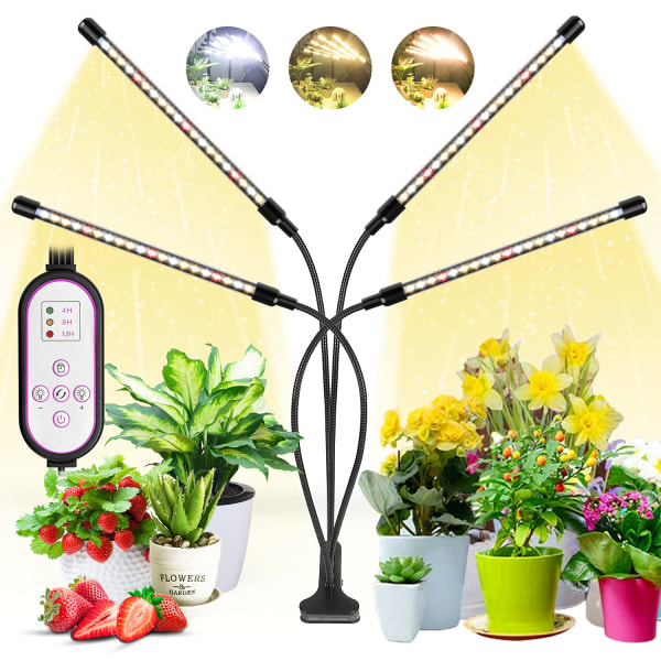 Plantelys, Grow Lights for innendørs planter, 80 LED-LED Grow Light 660nm Full Spectrum, 4 Hoder Grow Lamp med timer for frøplanter og sukkulenter,A
