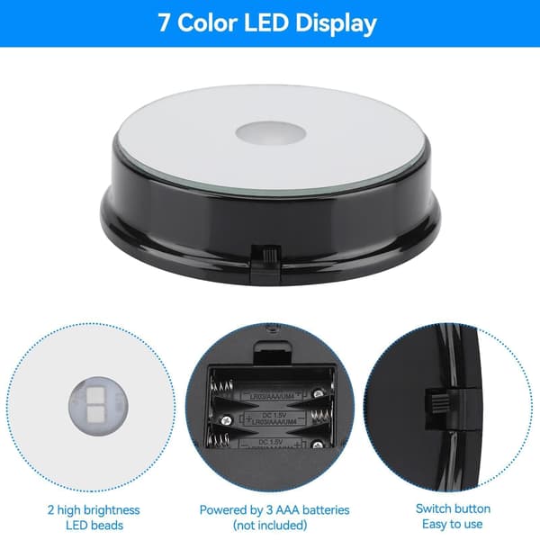 LED Lysbase, Lysstativ, LED Lysholderbase, LED Lysstativ, 7 Farger LED Lysbaser, LED Skjermbase LED Base Display Plate Rund LED Lampeholder