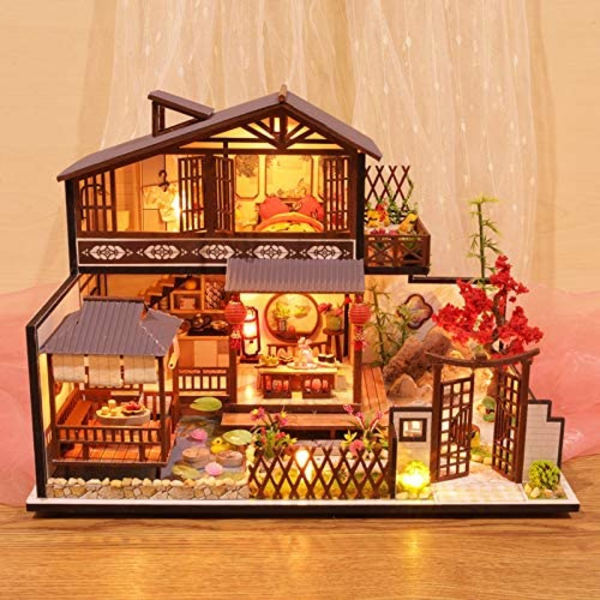 Dockhus Miniatyr med Möbler, DIY Trädockhus