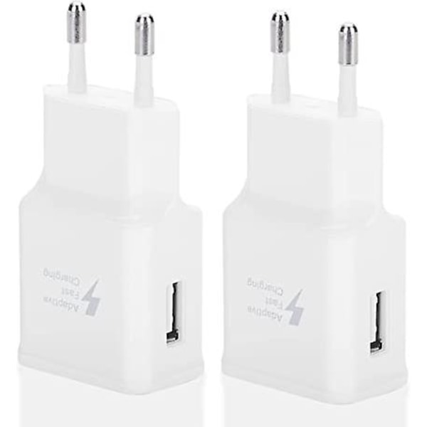 Dww - 2-pakks Hurtig USB-laderadapter for Samsung S22/S21/S20/S10/S10E/S6/S7/S8/S9/Edge/Plus/Active/A72/A53 5G, Note 5 8, Note 9, Note10/20/