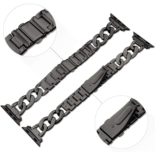 38/40/41/mm 42/44/45mm Naisten kultaiset klassiset ketjuälykellohihnat yhteensopivat Apple Watch Series Band 9/8/7/SE/6/5 Tyylikäs vaihtohihna BLACK 38/40/41MM