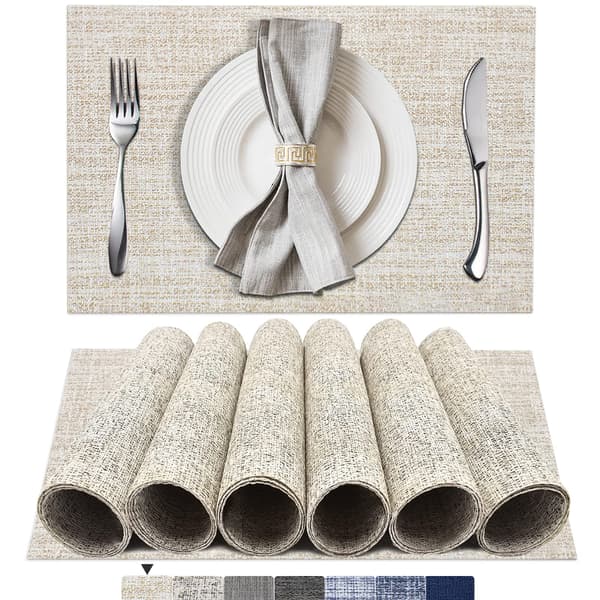 Sett med 7 plassmatter, vevde plassmatter, vaskbare og holdbare plassmatter beige