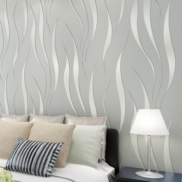 Moderne minimalistisk preget fiberduk tapetrull, 3D vannplante mønster stue soverom tapet, sølvgrå (0,53 × 10 m)