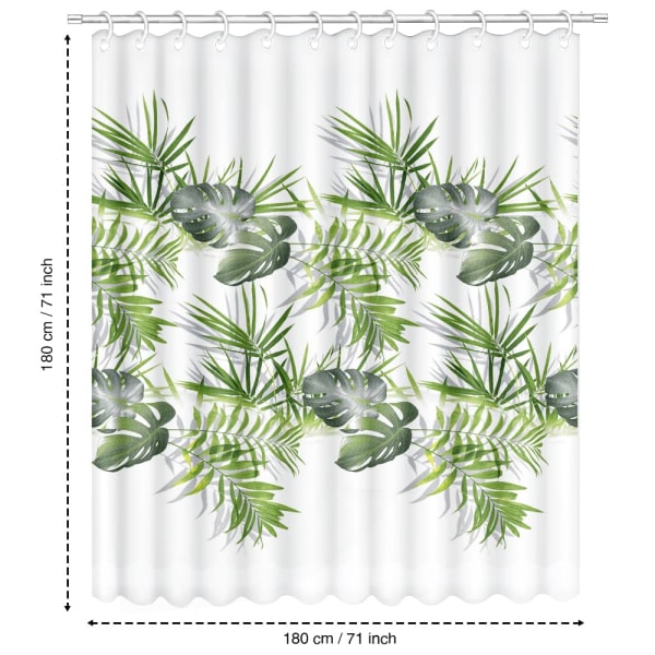 Dusjforheng Mugg- og muggsoppbestandig 180 x 180 cm (71 x 71 tommer) | 100 % polyester - Bladsmønster - Palmegrønn