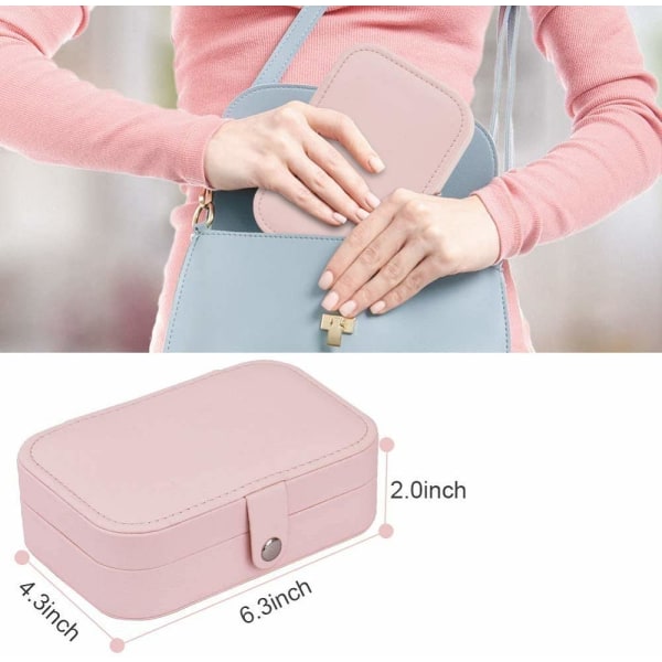 Smykkeæske, lille smykkeorganisator til rejser, opbevaringsboks til ringe, øreringe, halskæde, armbånd, premium kunstlæder smykkeskrin, pink pink