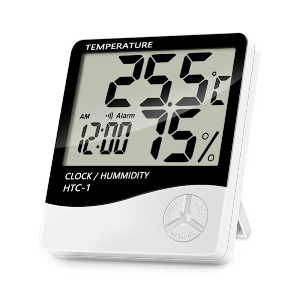 Indendørs digitalt termometer hygrometer, nøjagtig rumtemperaturmåler fugtighedsmåler med alarmur, maks./min.-registreringer, LCD-display til hjemmet