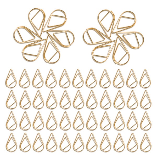 150 metalliset paperclip-kirjanmerkit, kultaiset vesipisaran muotoiset kiinnikkeet  Pisaran muotoiset paperiliittimet kirjoille, valokuville, julisteille, muistiinpanoille, muistilapuille 16 * 25mm