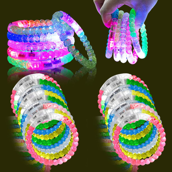 18 stk. Glow Armbånd, Glow in the Dark Festartikler, LED-armbåndssæt, Festtaskefyld, Glow Stick-armbånd, Festartikler（Random Color）