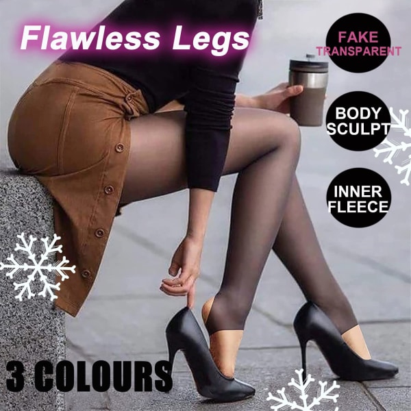 Fleecevuoratut sukkahousut naisille, talvella lämpimät korkeavyötäröiset fake läpikuultavat thermal ohuet joustavat housut leggingsit pehmeät elastiset sukat