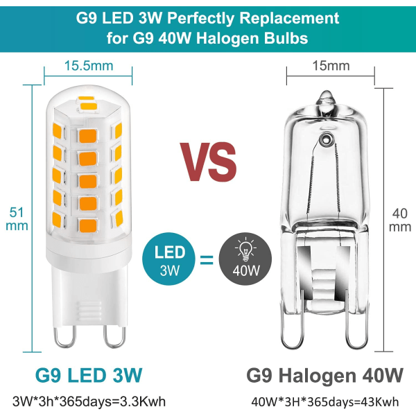 G9 LED-lampa 3W Varmvit 2700K,LED-lampor 420LM, 5-pack