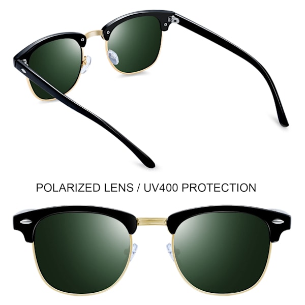Semi-rammede polariserede solbriller til mænd - UV400 beskyttelse Retro halvramme solbriller Unisex polariserede solbriller til mænd og kvinder