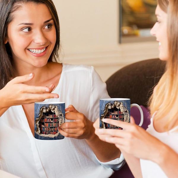 3D Bogreol Kop | Bibliotekshylde Kop 11 Oz | Kreativ Rumdesign Multifunktionel Keramik Kop, Bogelskere Kaffeekop, Cool Fødselsdag til Læsere B