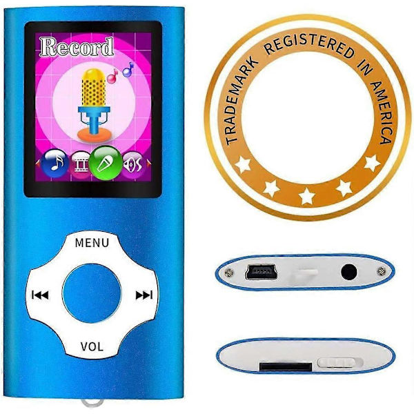 MP3/MP4 Bärbar Spelare, 1,8 Tums LCD-Skärm, Max Stöd 64GB, Blå blue