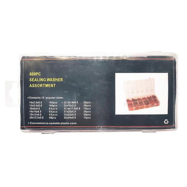 Fiberbrickssortiment, 600 st Röda Stålpappersfiber Platt Brickssats Isolering Packning Blandad