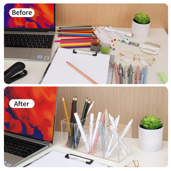 Akryl 4 fack Clear Pen Pot - Skrivbordspapper Förvaring Sminkborstar Hållare för skrivbord, Akrylorganisator Pennhållare Skrivbord Snyggt