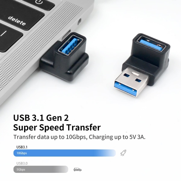 90 asteen USB 3.0 -sovitin, USB laajennussovitin 10 Gbps, USB 3.0 USB 3.1 uros-naaras Tyyppi A - tyyppi A kaapelisovitin, UP & Down USB A - A, 2 pakkaus