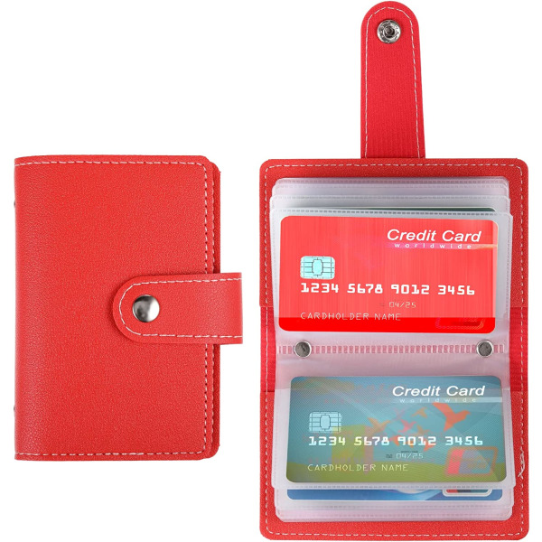 Kreditkortshållare i läder Fickplånbok Basic korthållare (röd)