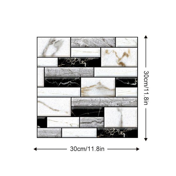 10 stk. Skrell og lim 3D veggfliser klistremerker for kjøkken og bad Vanntett Backsplash fliser 3D veggpaneler selvklebende fliser 30x30cm