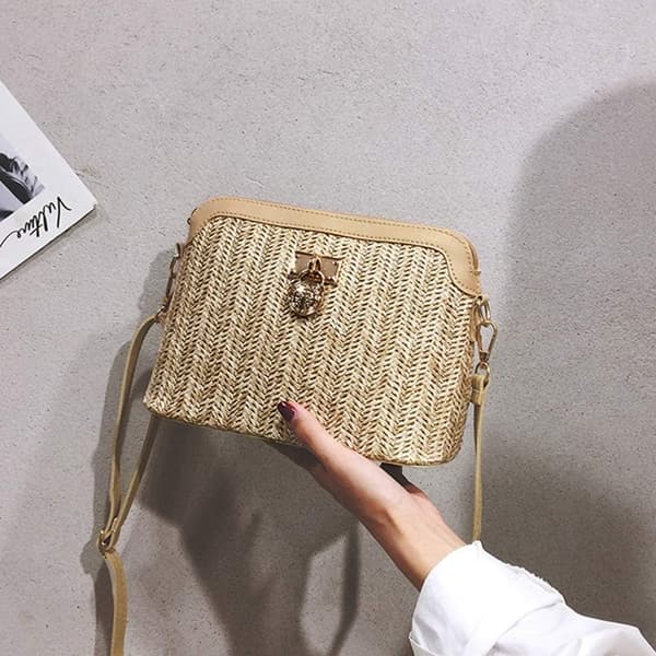 Håndtaske, damer sommer strå vævet crossbody