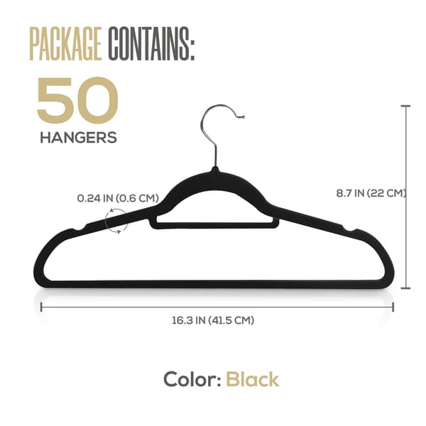 Premium halkfria flockade klädhängare (svart, 20-pack)