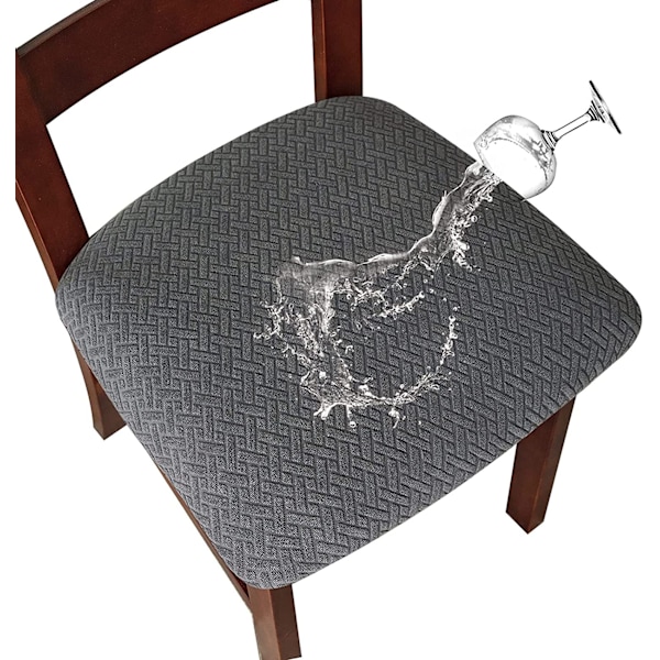 2/4 Delars Stolsöverdrag, Avtagbara, Vattentäta, Tvättbara, Stretch Jacquard Matsalsstolsöverdrag (Mörkgrå, 2-pack)
