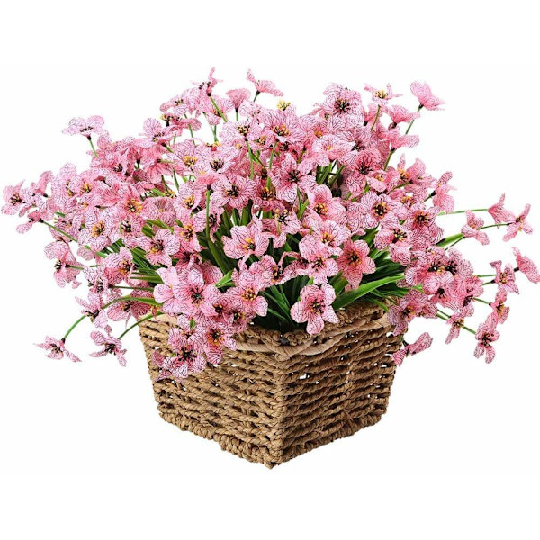 6 stk kunstige fiolette blomster, utendørs blomster som ikke falmer (rosa)