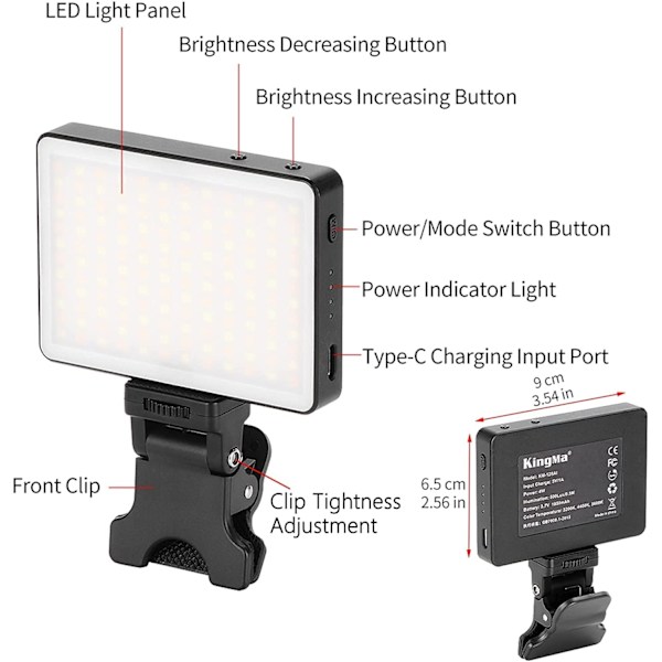 LED bærbar videolys med klips for iPhone/Laptop/Tablet