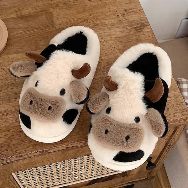 Cartoon Ko Slippers i Bomull, Vinter Inomhus & Utomhus Slippers för Kvinnor