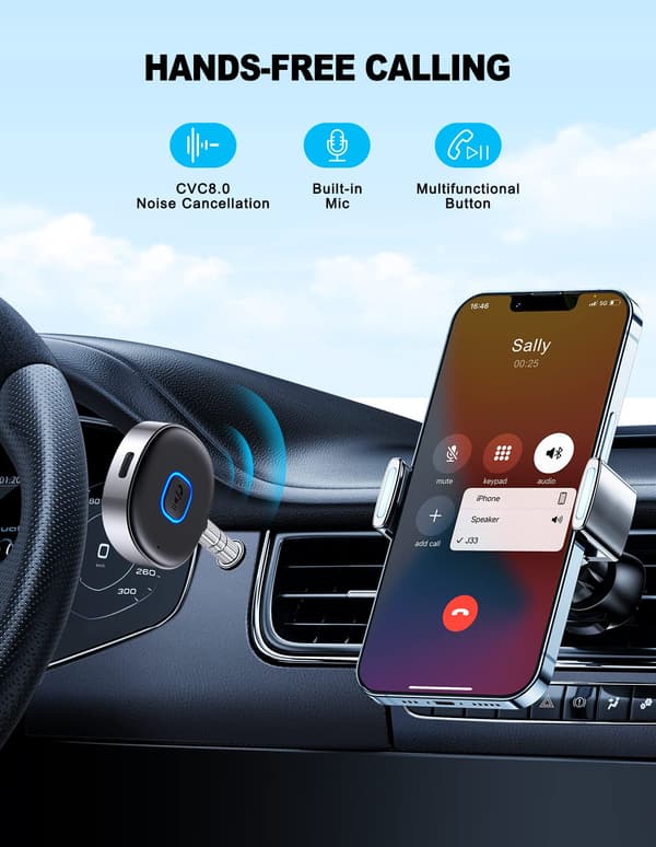 Auton Bluetooth AUX -sovitin, Mini Bluetooth 5.0 -vastaanotin