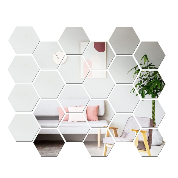 24 Stk Hexagon Mirror Wall Stickers Akryl Spejl Indstillingsvæg