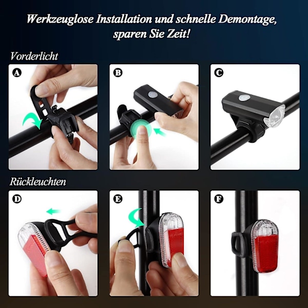 Sykkellys LED batterisykkellampe med frontlykt baklys vanntett oppladbar